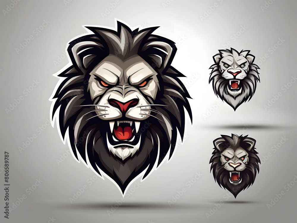 Lion illustration head logo. Set lion silhouette. Minimalist and Flat Logo. Isolated vector image, head lion logo vector, animal theme, wildlife logo.