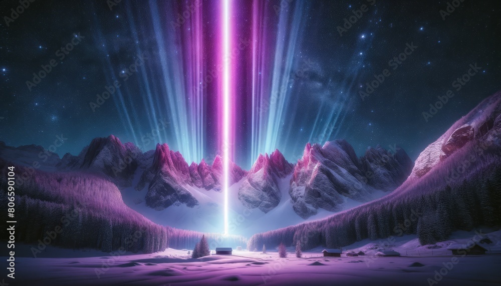 Obraz premium Northern Lights over Snowy Mountains