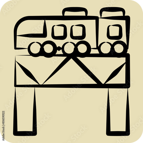 Icon Bridge Over The River Train. related to Train Station symbol. hand drawn style. simple design illustration