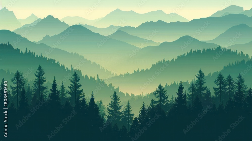 Fototapeta premium landscape nature forest mountain adventure travel illustration