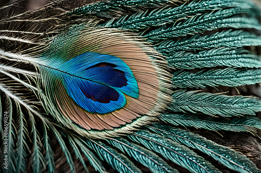 Naklejka premium Close up image of a peacock feather