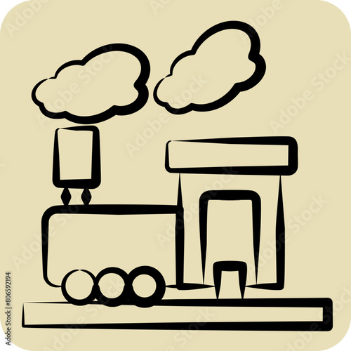 Icon Train Smoke. related to Train Station symbol. hand drawn style. simple design illustration