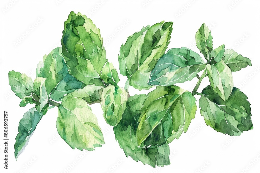 Watercolor Illustration of Fresh Mint Leaves
Watercolor Illustration of Fresh Mint Leaves