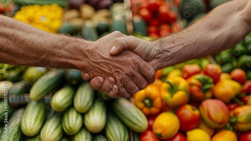 Distributor and Grocer Shaking Hands, Highlighting the partnership in delivering fresh produce to consumers