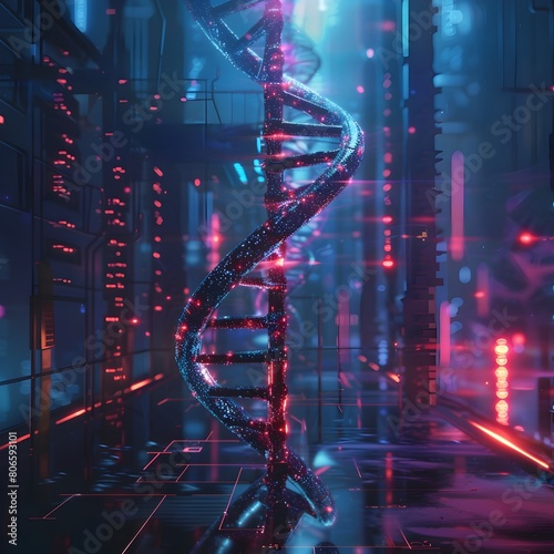 Futuristic HighTech DNA Double Helix Emerging from a Vibrant Background Generative ai photo