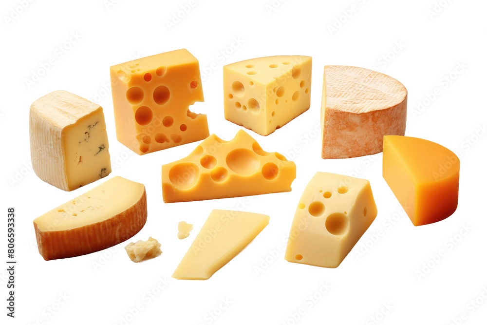Symphony of Cheese Delights on White or PNG Transparent Background.