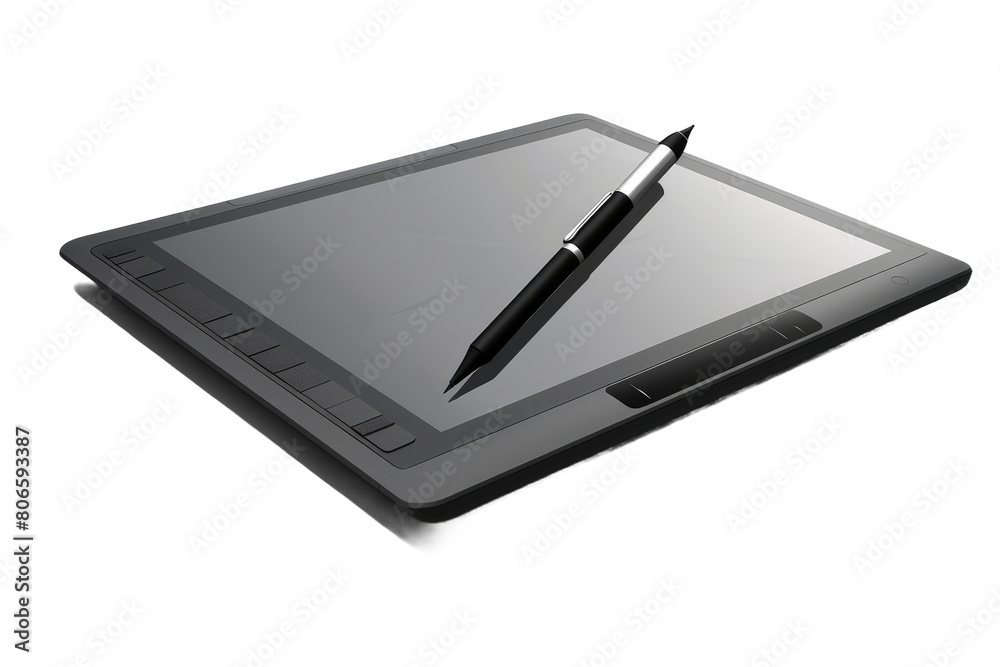 The Digital Symphony: Tablet and Pen Dance on White or PNG Transparent Background. The Digital Symphony: Tablet and Pen Dance on White or PNG Transparent Background.
