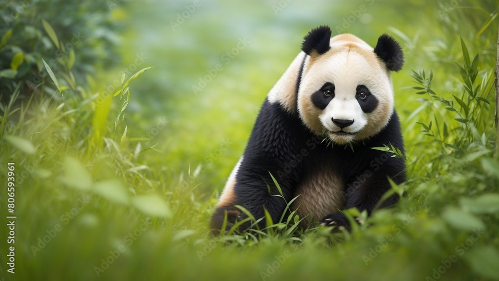 Fototapeta premium panda eating bamboo