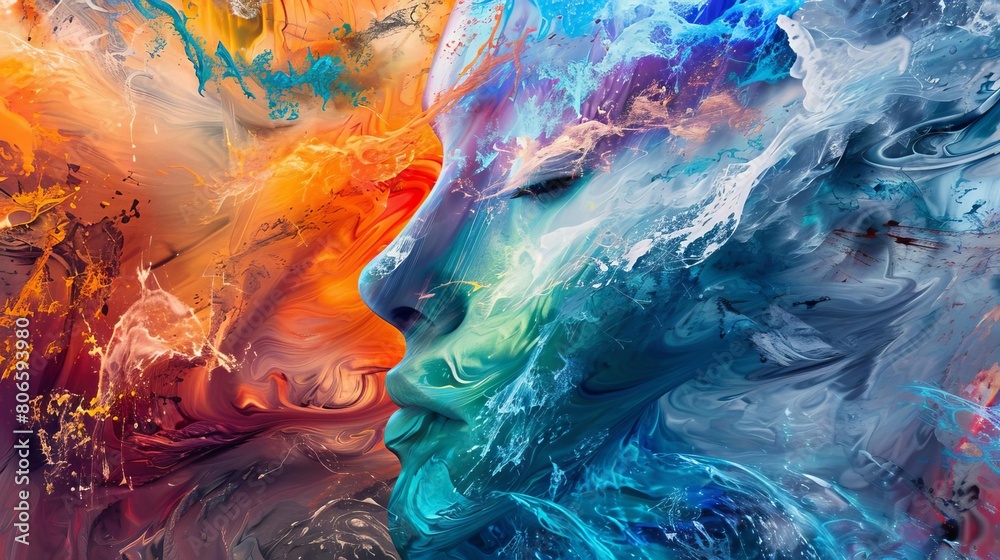 Obraz premium An abstract depiction of an artist who paints directly with emotions, each color representing a different feeling
