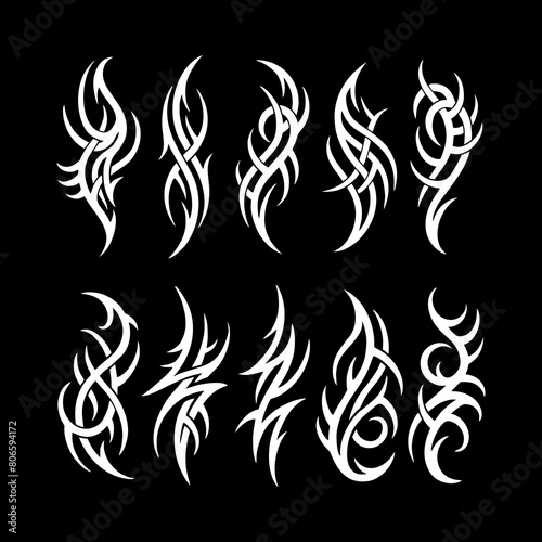 Neo tribal tattoo set, vector Celtic gothic cyber body ornament shapes kit, abstract Hawaiian sign. Neo tribal silhouette clipart