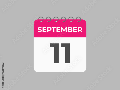 September  11 calendar reminder. 11 September  daily calendar icon template. Calendar 11 September  icon Design template. Vector illustration
