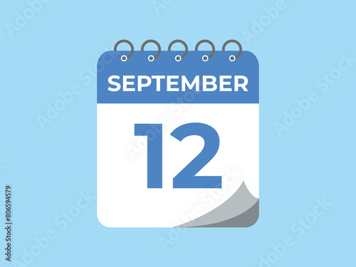 September  12 calendar reminder. 12 September  daily calendar icon template. Calendar 12 September  icon Design template. Vector illustration
