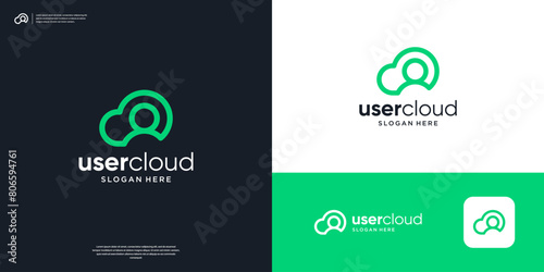 User cloud logo line art with abstract people logo design.