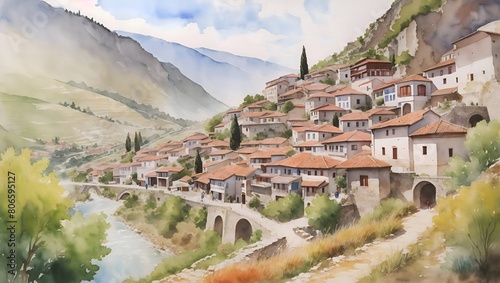Berat Albania Country Landscape Illustration Art photo