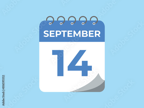 September  14 calendar reminder. 14 September  daily calendar icon template. Calendar 14 September  icon Design template. Vector illustration
