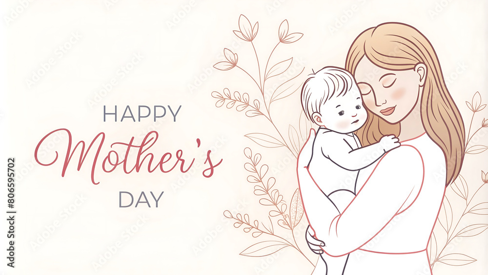 Floral Mothers Day illustration featuring mom and baby with space for text Floral Mothers Day illustration featuring mom and baby with space for text