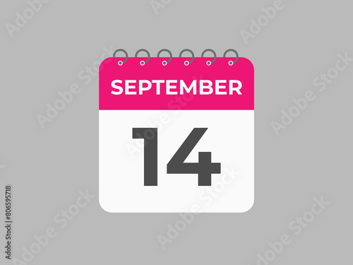 September  14 calendar reminder. 14 September  daily calendar icon template. Calendar 14 September  icon Design template. Vector illustration
