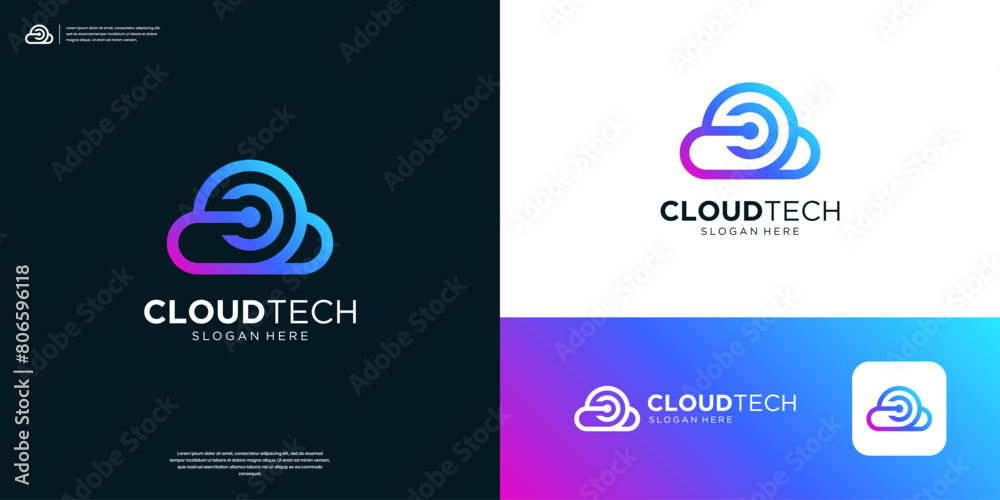 Abstract cloud tech with circuit connection logo design. Abstract cloud tech with circuit connection logo design.