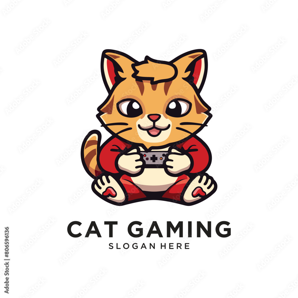gaming cat logo design vector illustration