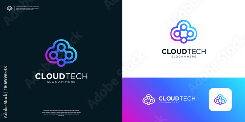 Geometric cloud connect logo design technology.