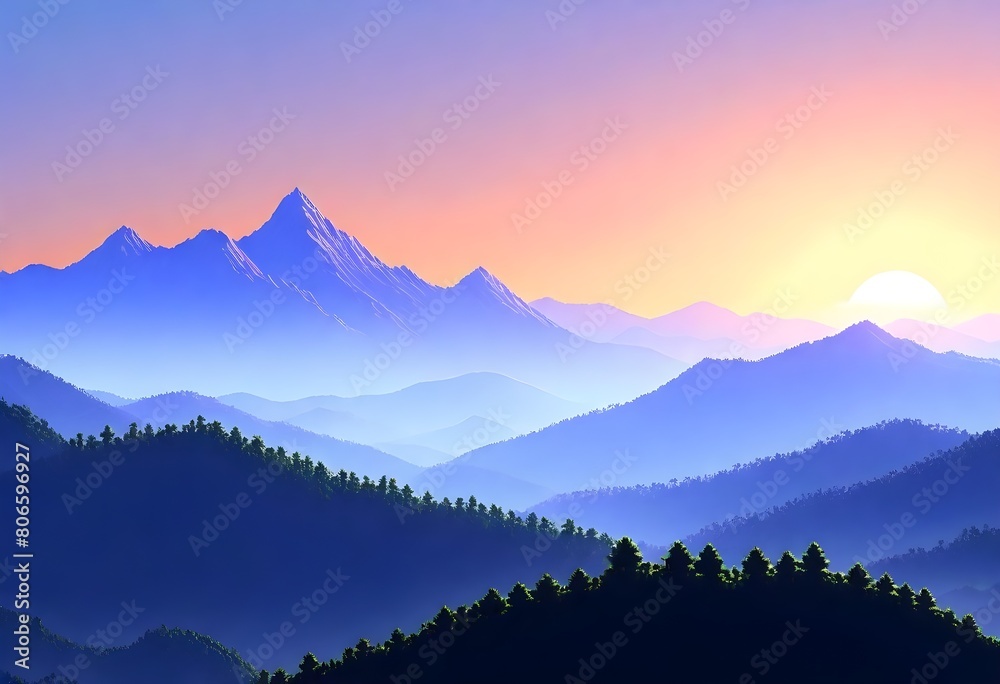 pixel art Invigorating morning sunrise over a mist (2)