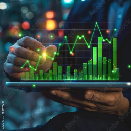 Businessman analyzing graphs and statistics on a digital tablet. photo