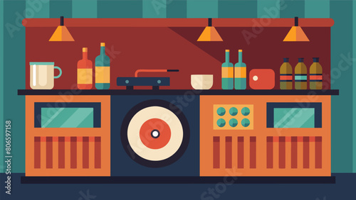 The record player behind the bar spun old vinyls adding a nostalgic touch to the modern setting of Audio Bar. Vector illustration