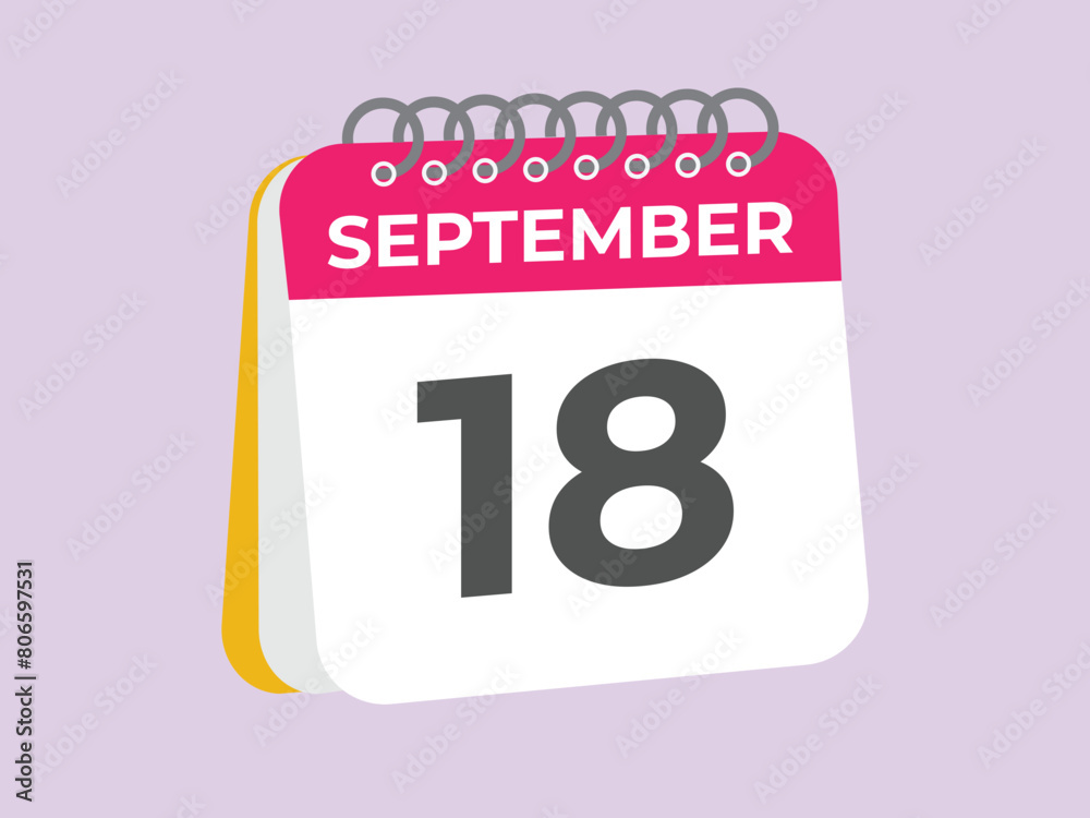 September 18 calendar reminder. 18 September daily calendar icon template. Calendar 18 September icon Design template. Vector illustration
September 18 calendar reminder. 18 September daily calendar icon template. Calendar 18 September icon Design template. Vector illustration