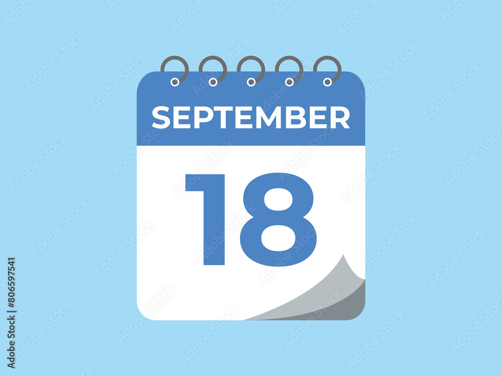 September 18 calendar reminder. 18 September daily calendar icon template. Calendar 18 September icon Design template. Vector illustration
September 18 calendar reminder. 18 September daily calendar icon template. Calendar 18 September icon Design template. Vector illustration