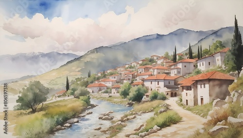 Kruje Albania Country Landscape Illustration Art photo