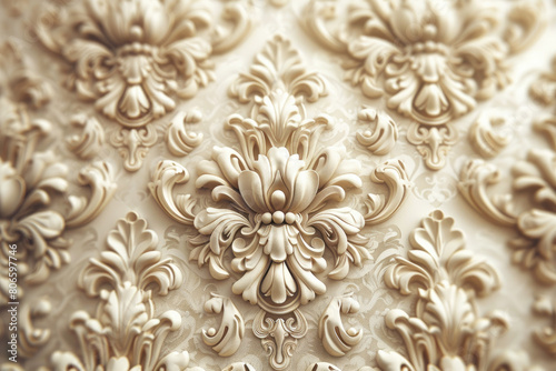  A beautiful intricate plaster decoration with floral motifs. Created with Ai