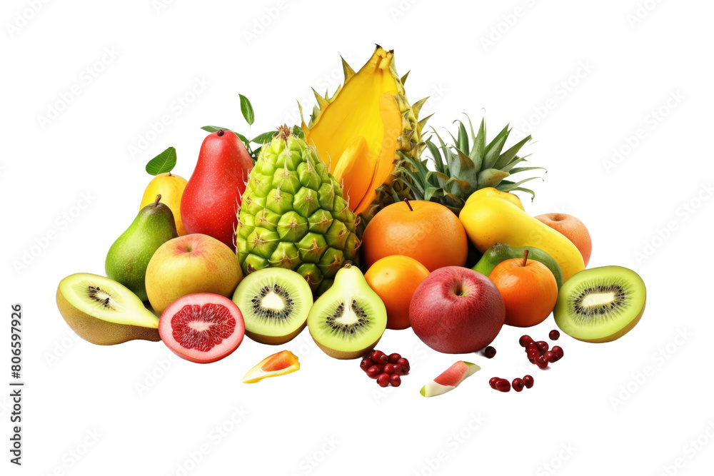 Symphony of Freshness: A Multitude of Vibrant Fruits Dance on a Blank Canvas on White or PNG Transparent Background.