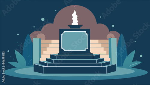 A marble plaque at the foot of the fountain etched with powerful Stoic quotes and mantras.. Vector illustration