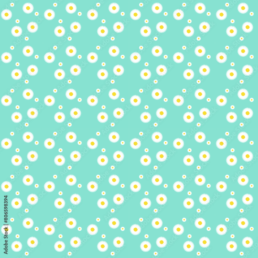 seamless background with daisy flowers. On blue background.On green background seamless background with daisy flowers. On blue background.On green background