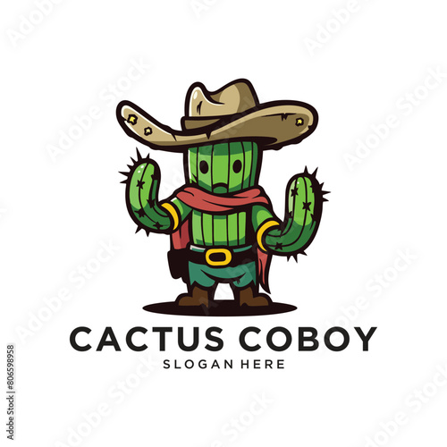 cactus cowboy logo design vector illustration