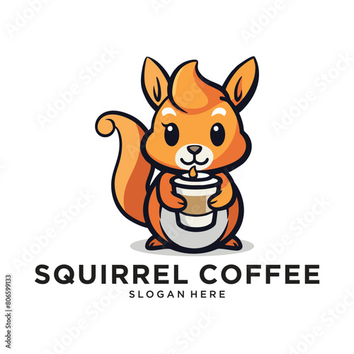 squirrel coffee logo design vector illustration