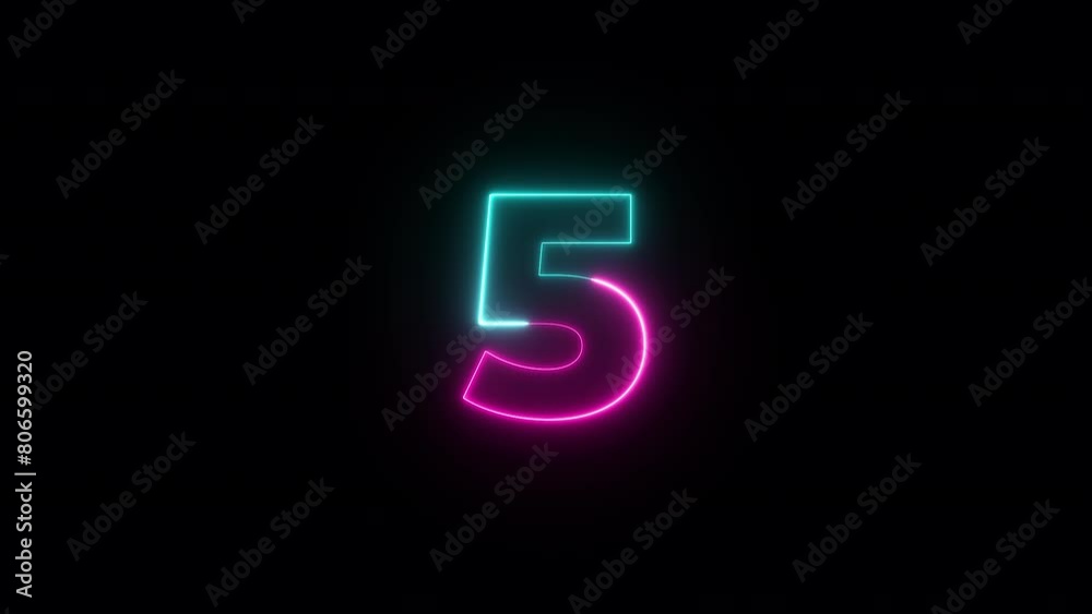 Neon bright glowing countdown timer from 10 to 1 seconds. Neon bright glowing countdown timer from 10 to 1 seconds.