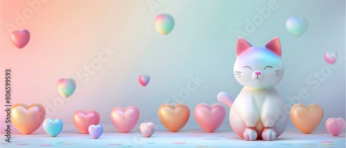 fat cat background picture Blue background with heart shape © Nuntapuk