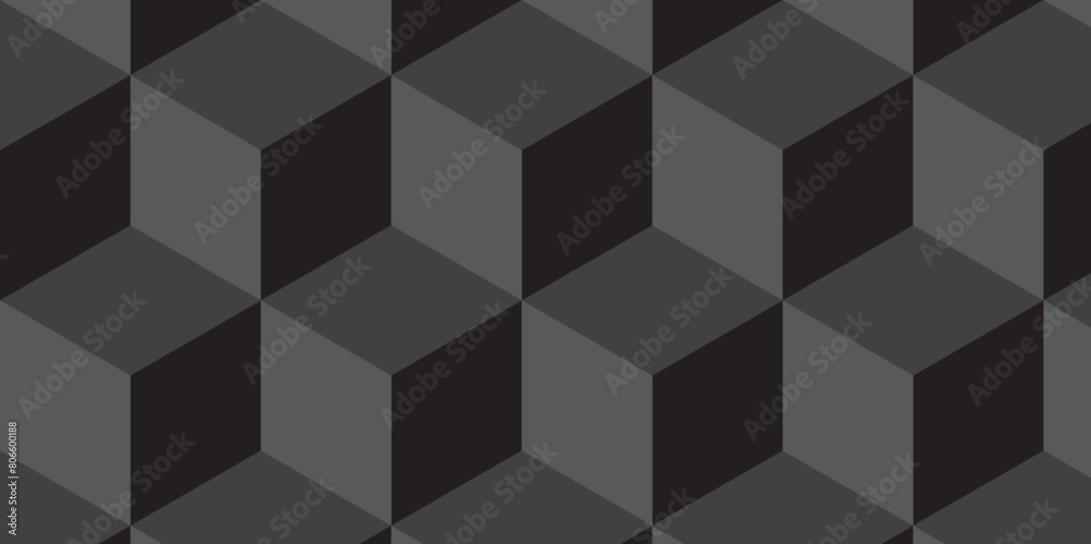 Seamless abstract black and gray stripe rectangles hexagon type cube geometric pattern. modern square diamond mosaic pattern. retro ornament grid tiles and wallpaper used for background. Seamless abstract black and gray stripe rectangles hexagon type cube geometric pattern. modern square diamond mosaic pattern. retro ornament grid tiles and wallpaper used for background.