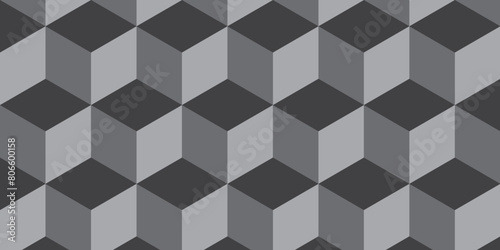 Seamless abstract black and gray stripe rectangles hexagon type cube geometric pattern. modern square diamond mosaic pattern. retro ornament grid tiles and wallpaper used for background.