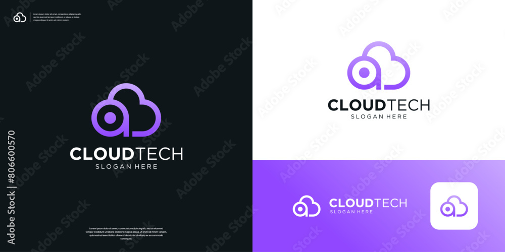 Cloud tech logo with letter A target logo design. Cloud tech logo with letter A target logo design.