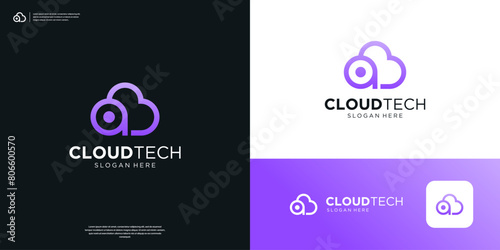 Cloud tech logo with letter A target logo design.