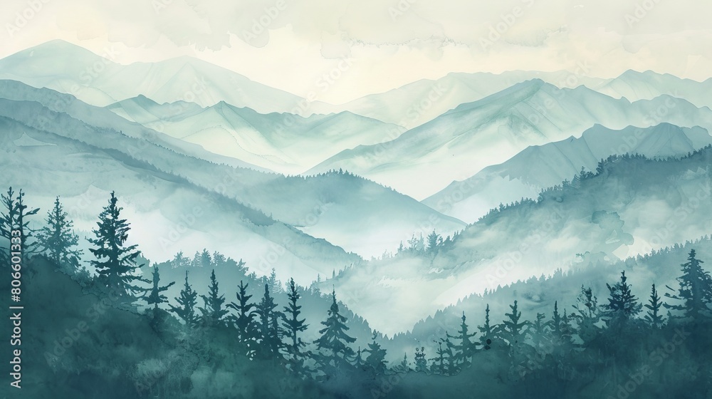Obraz premium Artistic watercolor depicting a gentle meadow under a wide, calming horizon, the delicate strokes evoking peace and comfort for patients