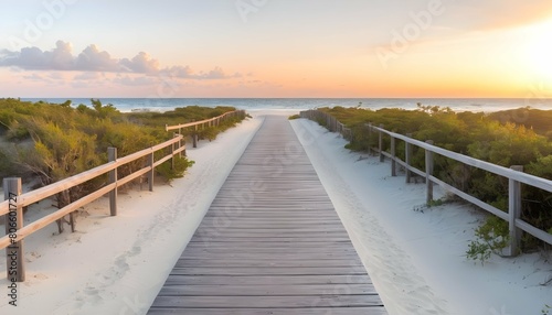 Long Boardwalk Leading To The White Sand Beach And