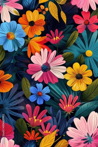Various colorful flowers, leaves. Hand drawn floral illustration. Square seamless Pattern. Repeating design element for printing. Template for fabrics, summer textiles, wallpaper, clothes See Less © Khalif