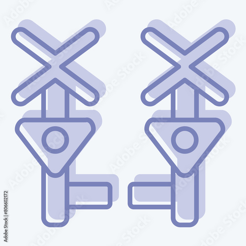 Icon Level Crossing. related to Train Station symbol. two tone style. simple design illustration