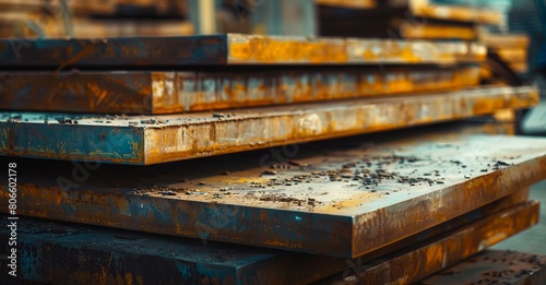 A stack of steel plates in a factory.