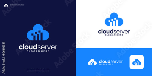 Simple cloud data server logo icon. Modern tech app logo design template.
