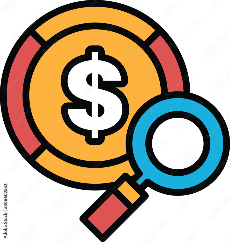 A dollar sign is magnified by a magnifying glass In the concept of business icons A dollar sign is magnified by a magnifying glass In the concept of business icons