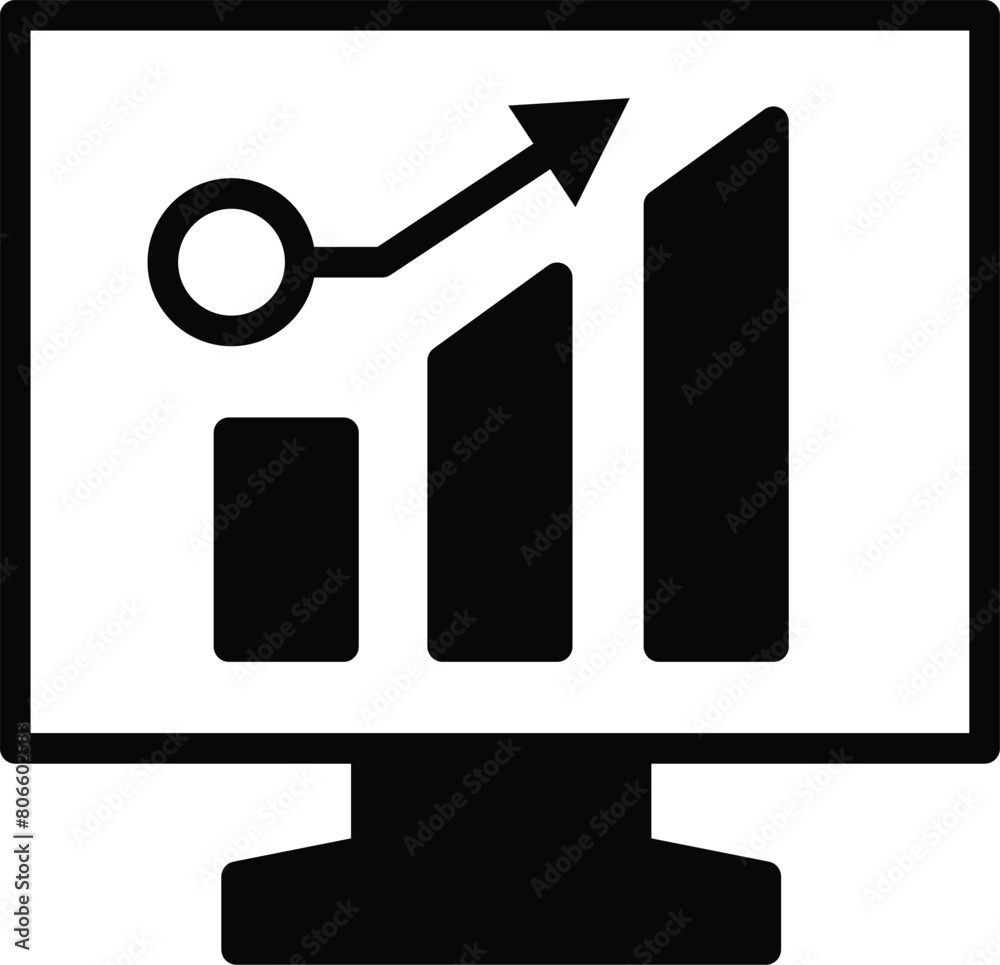 A computer monitor with a graph on it In the concept of business icons A computer monitor with a graph on it In the concept of business icons